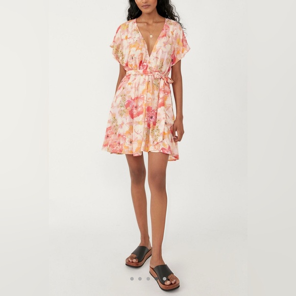 Free People Floral Mini Dress - Pink and Cream - Picture 4 of 14